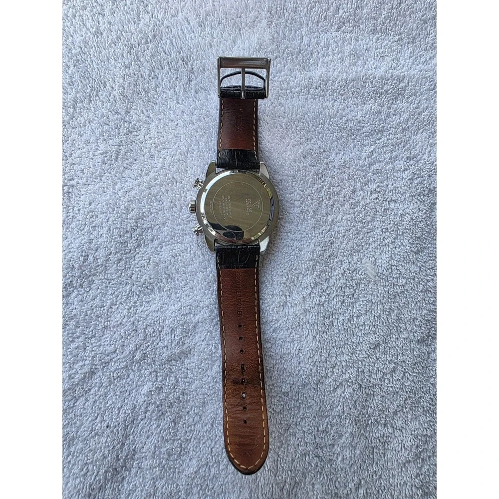 Guess Waterpro Chronograph Mens Watch Black Leather Strap U16518G2 100M Stainles